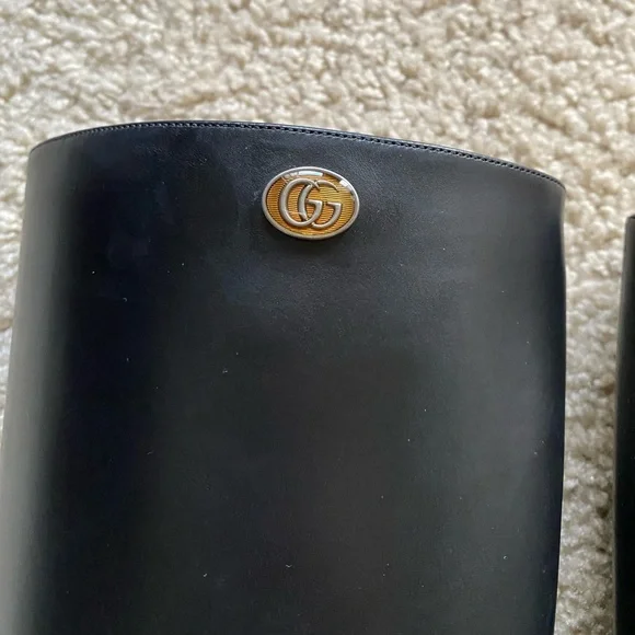 Gucci Black Marmont Leather Elite Calf Knee High Boots Sz 36.5 - Picture 4 of 16